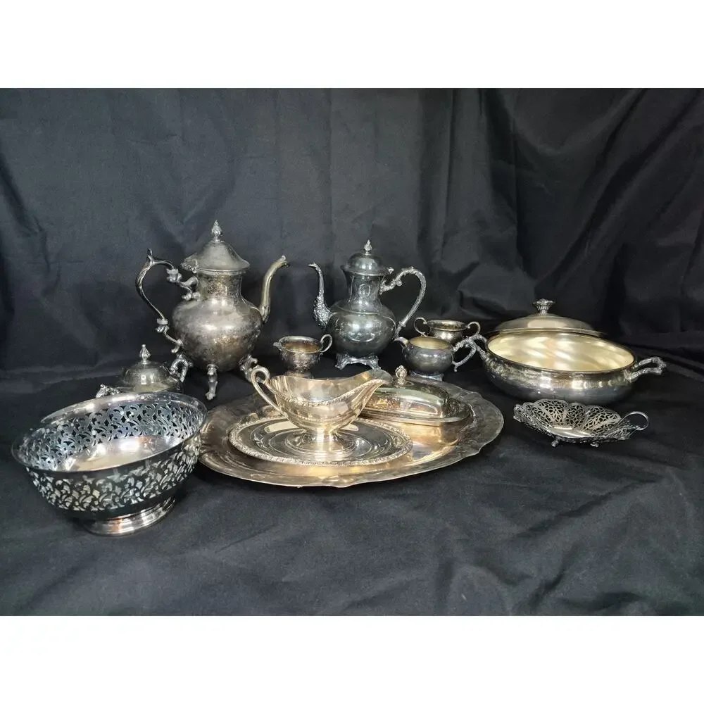 Vtg Silverplated WM Rogers Henley Service Set Tea Sugar Cream Butter Gravy Candy
